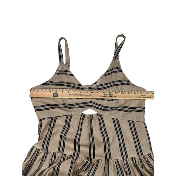Anthropologie Plenty Linen Fit & Flare Midi Dress L Beige Striped Cutout Tiered - Picture 16 of 16